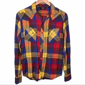 Salt Valley Western Rainbow Plaid Button Up Shirt